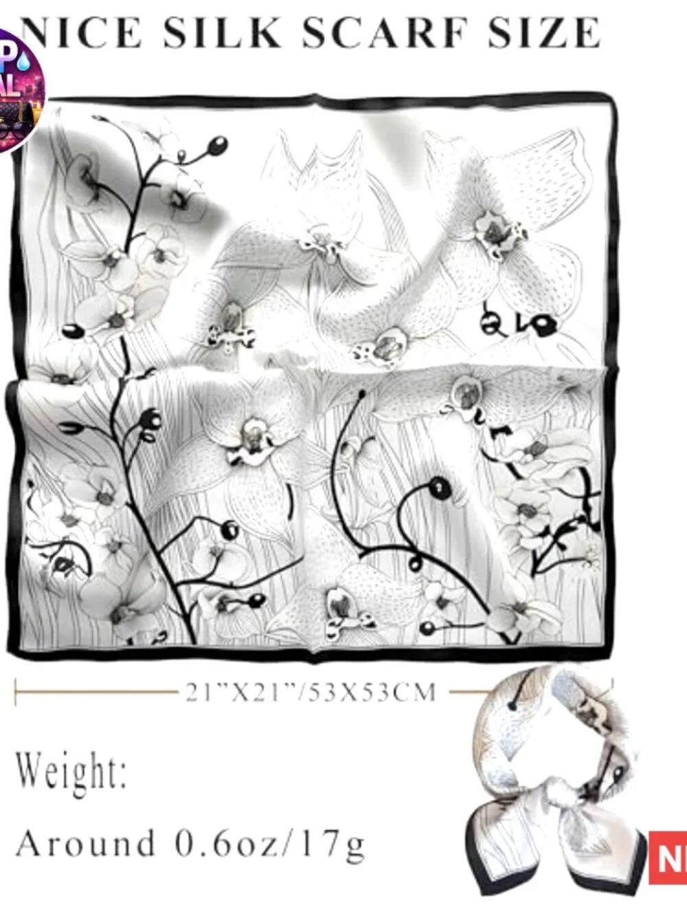 100% Mulberry Silk Scarf Lightweight Square Neckerchief Wrap